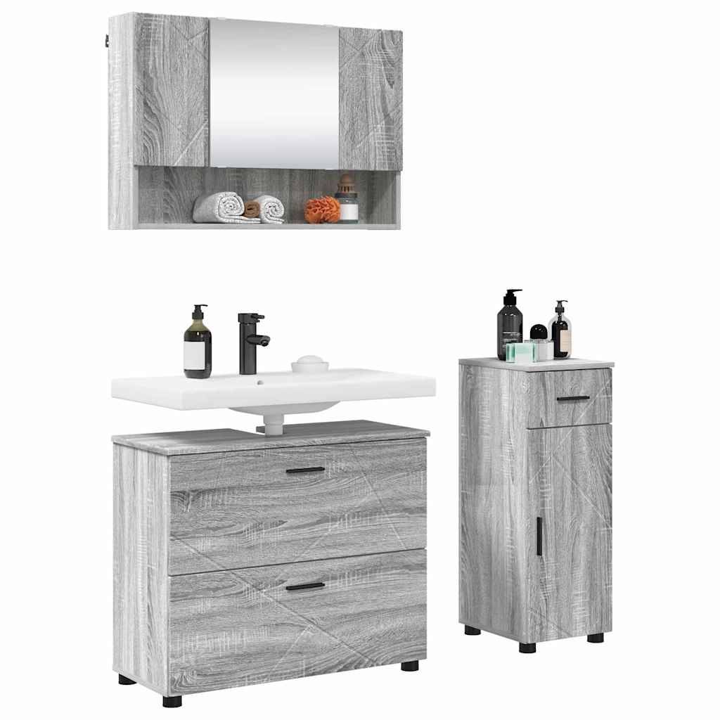 vidaXL Badkamermeubelset met lade 3 pcs Grijs sonoma 76,5 x 35 x 64 cm