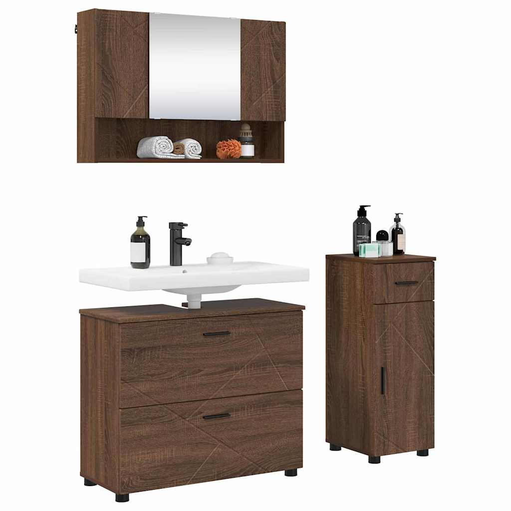 vidaXL Badkamermeubelset 3 pcs bruin eikenkleur 76,5 x 35 x 64 cm
