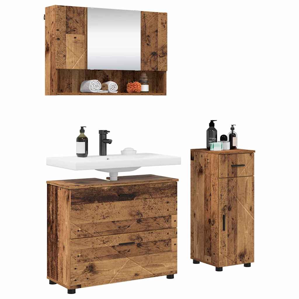 vidaXL Badkamermeubelset 3 pcs Oud hout 76,5 x 35 x 64 cm Bewerkt hout