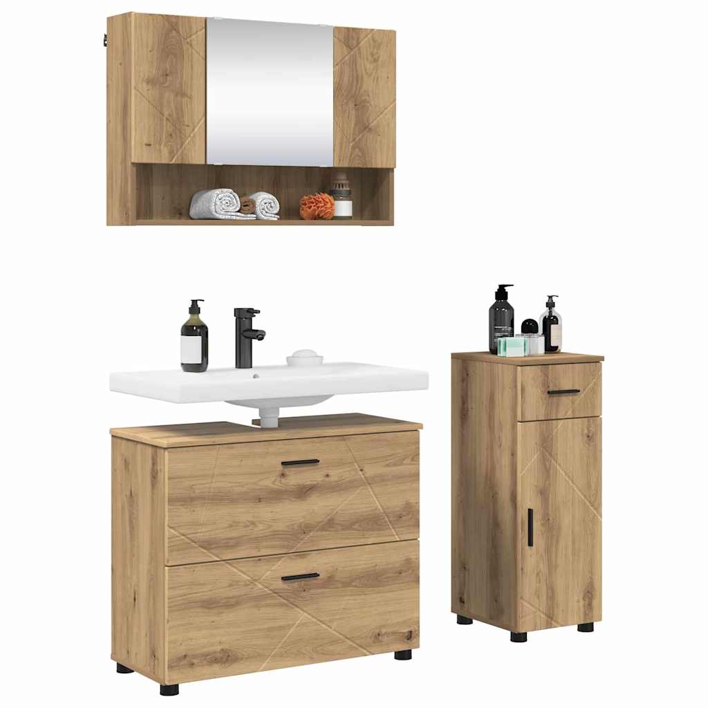 vidaXL Badkamermeubelset met lade 3 pcs artisanaal eikenkleurig