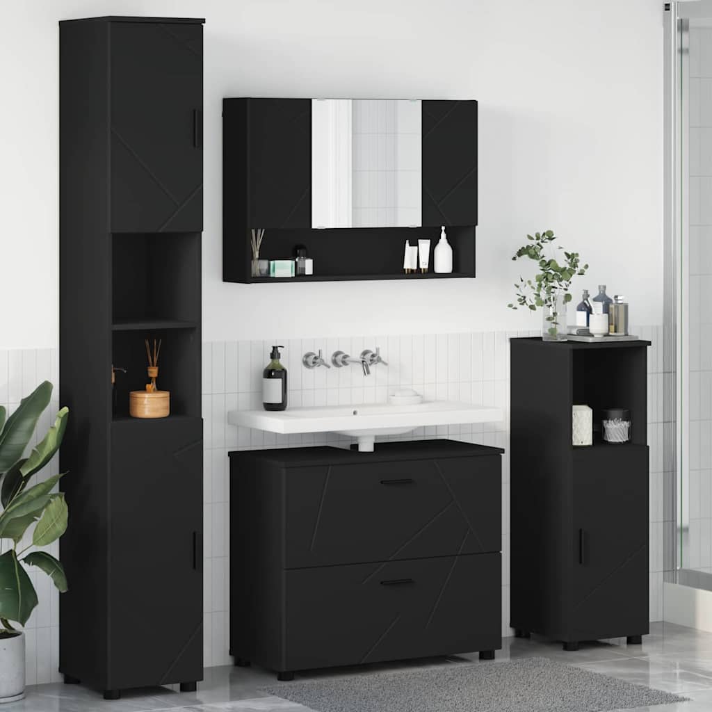 vidaXL Badezimmermöbel Set mit Regal 4 pcs Schwarz 30 x 35 x 192 cm