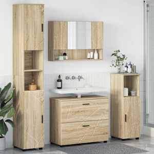 Sada koupelnového nábytku 4 pcs Sonoma dub Skládané dřevo a kov