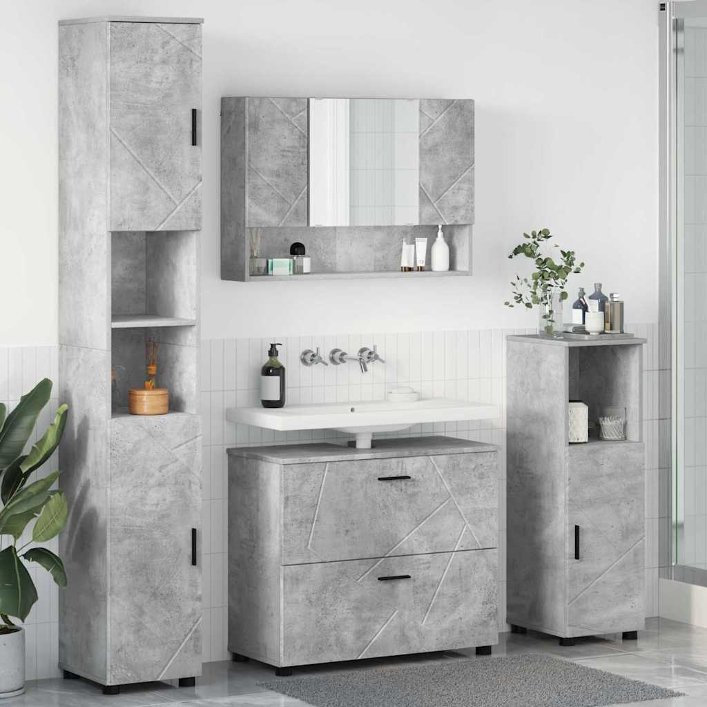 Kylpyhuonekalustesetti 4 pcs Betoninharmaa 30 x 35 x 192 cm