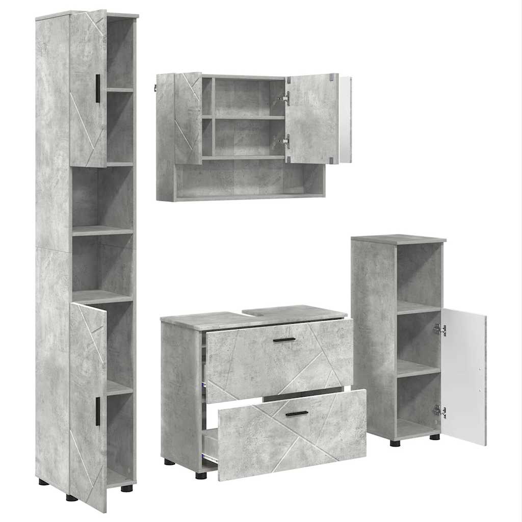 Kylpyhuonekalustesetti 4 pcs Betoninharmaa 30 x 35 x 192 cm