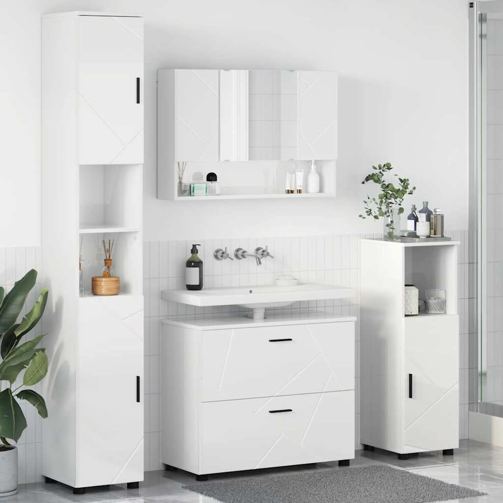 Image of vidaXL Set di mobili per il bagno 4 pcs Bianco lucido 30 x 35 x 192 cm