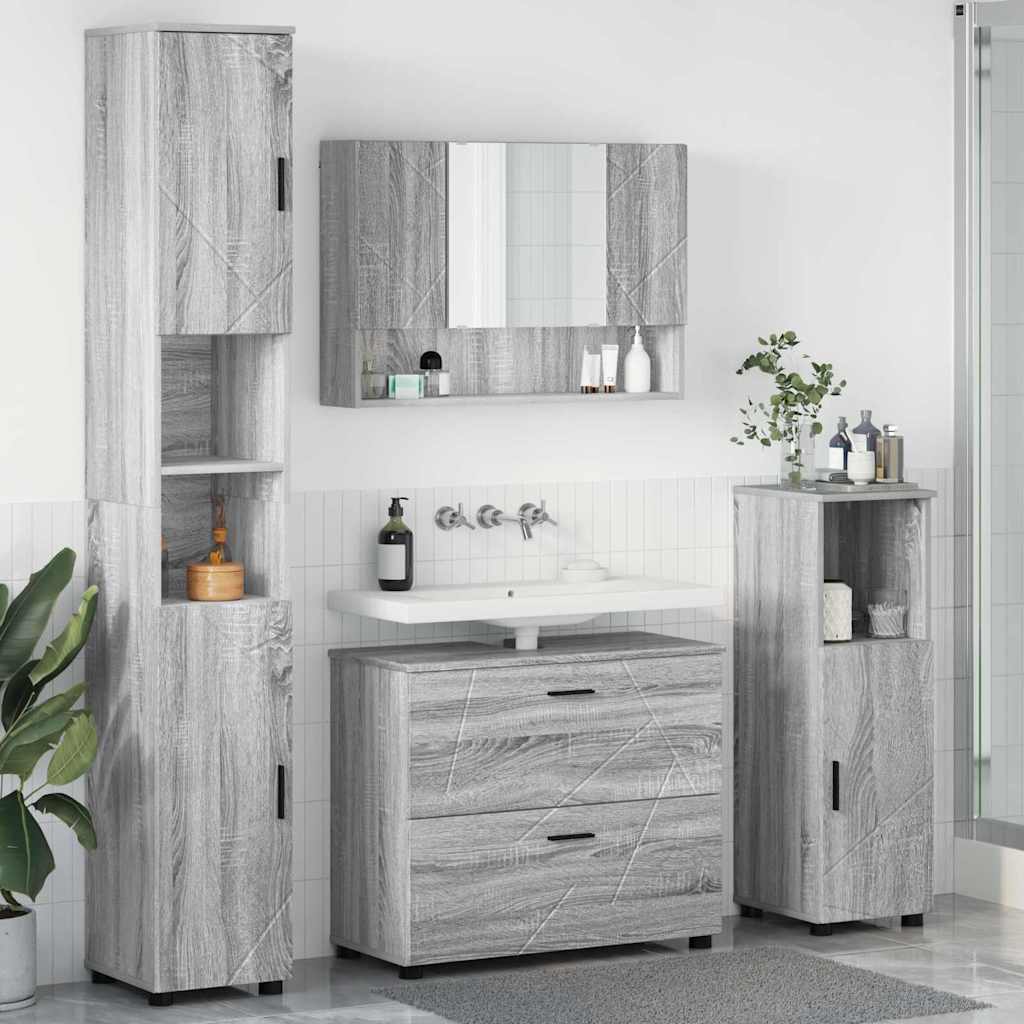 Image of vidaXL Set di mobili per il bagno 4 pcs Grigio sonoma 30 x 35 x 192 cm