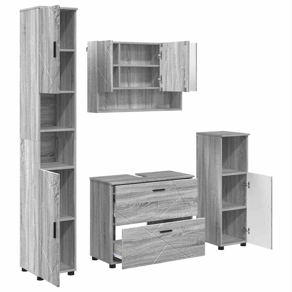 Kylpyhuonekalustesetti 4 pcs Harmaa sonoma 30 x 35 x 192 cm