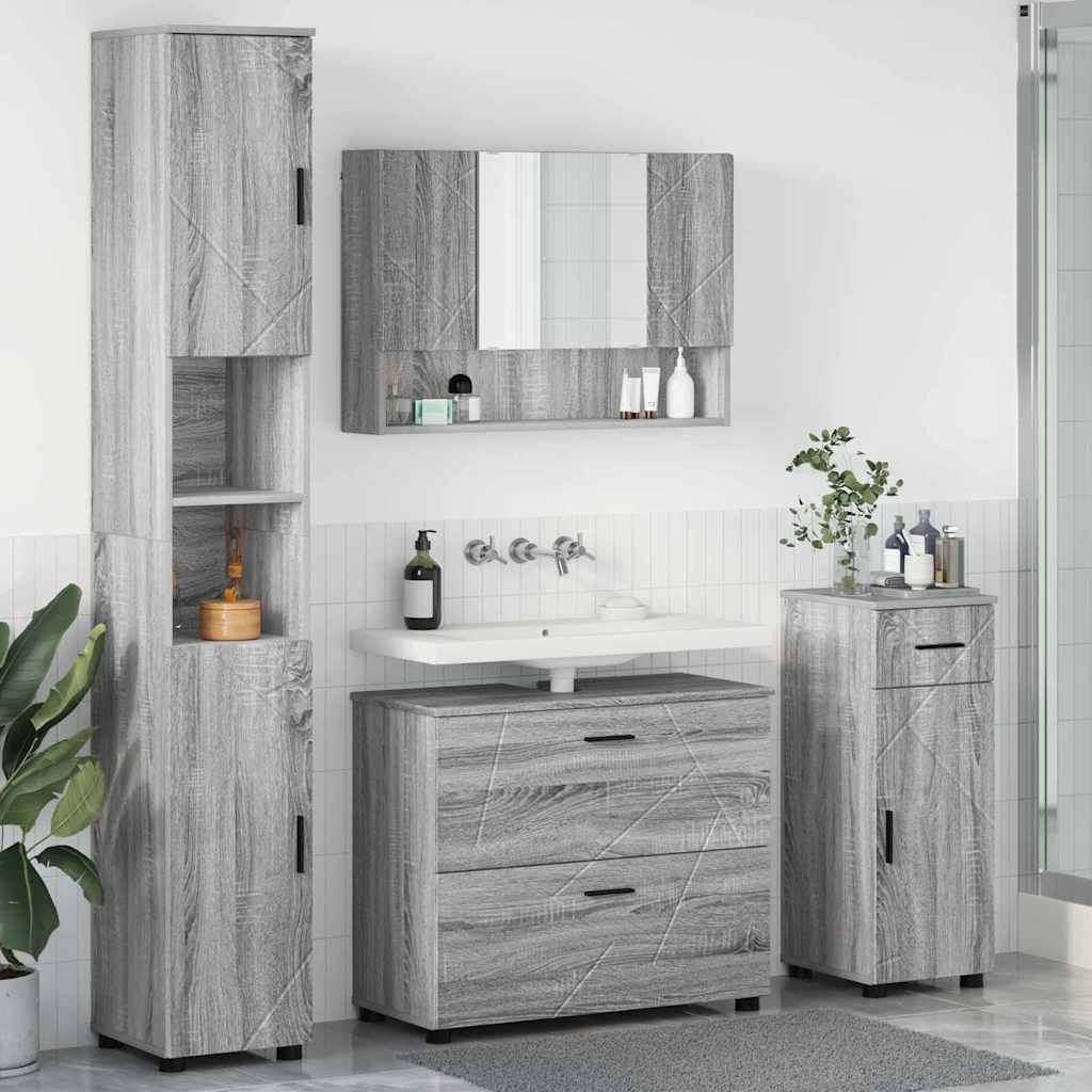 Kylpyhuonekalustesetti 4 pcs Harmaa sonoma 30 x 35 x 192 cm