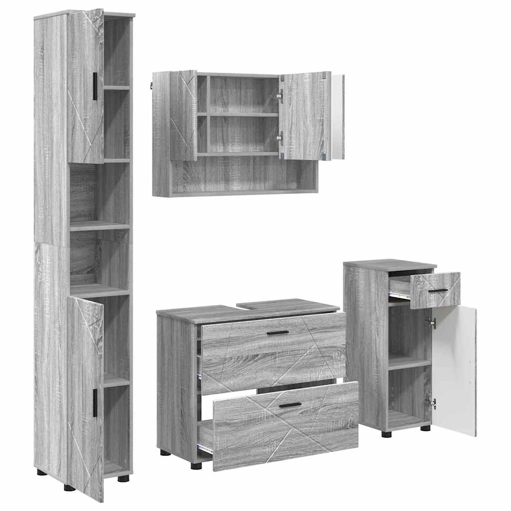 Kylpyhuonekalustesetti 4 pcs Harmaa sonoma 30 x 35 x 192 cm