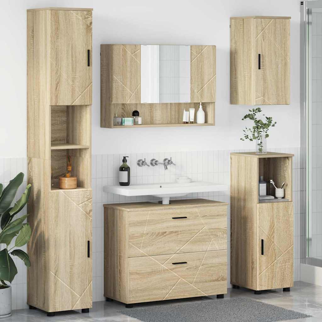 Seturi de mobilier pentru baie - Set de mobilier pentru baie cu sertar 5 pcs Stejar sonoma