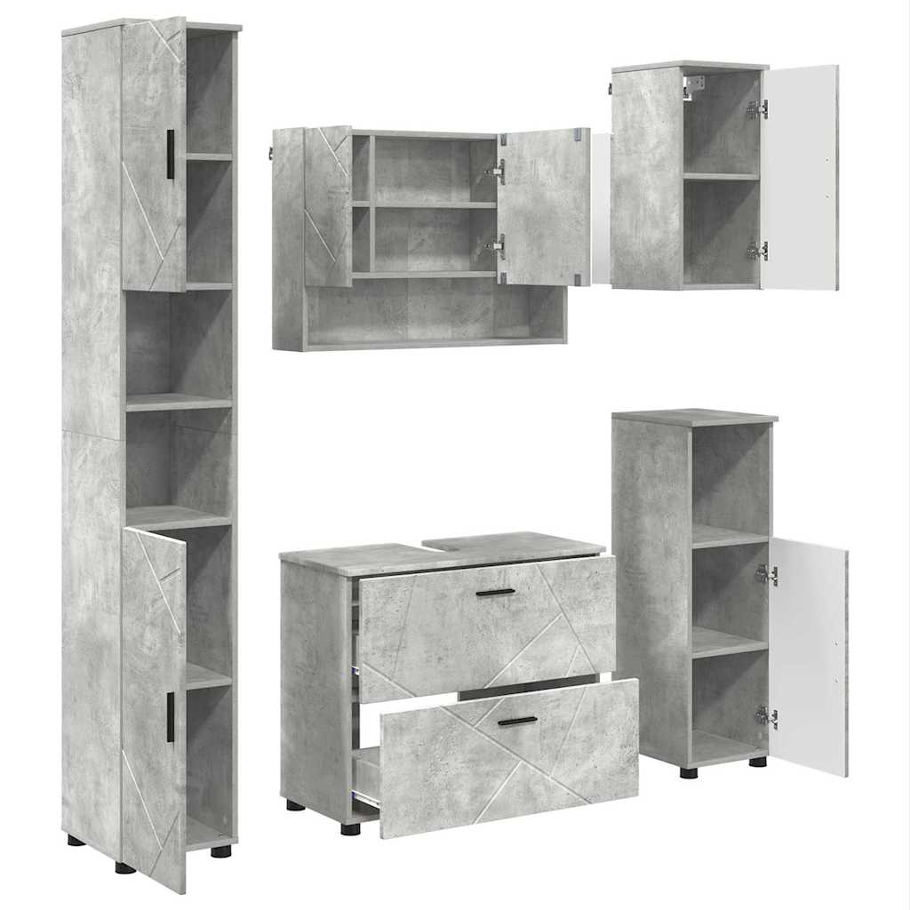 Kylpyhuonekalustesetti 5 pcs Betoninharmaa 30 x 35 x 192 cm