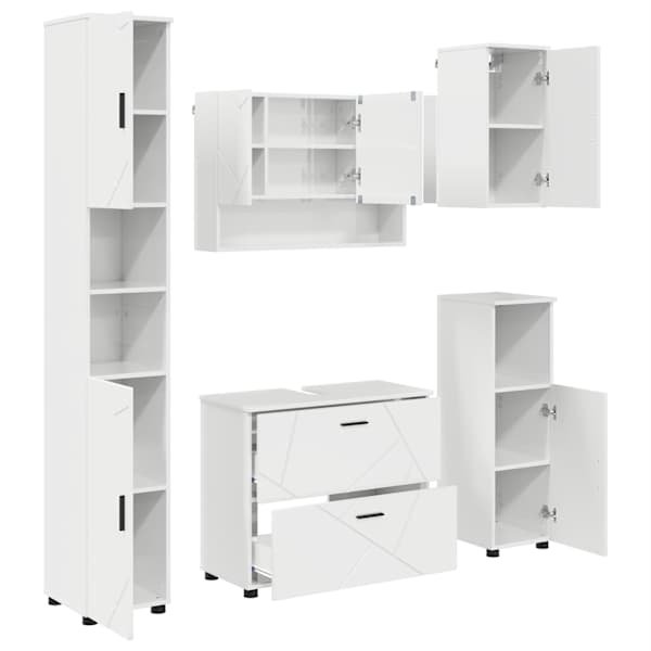 vidaXL Vannitoa m&ouml;&ouml;bleset 5 tk Kergelt l&auml;ikiv valge 35 x 30 x 192 cm