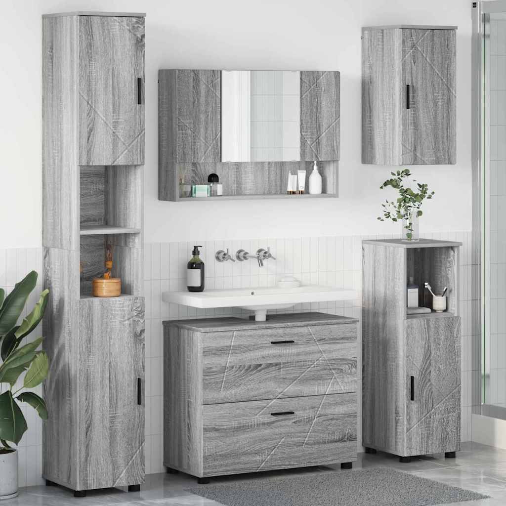 vidaXL Badezimmermöbel Set mit Tür 5 pcs Grau Sonoma 30 x 35 x 192 cm
