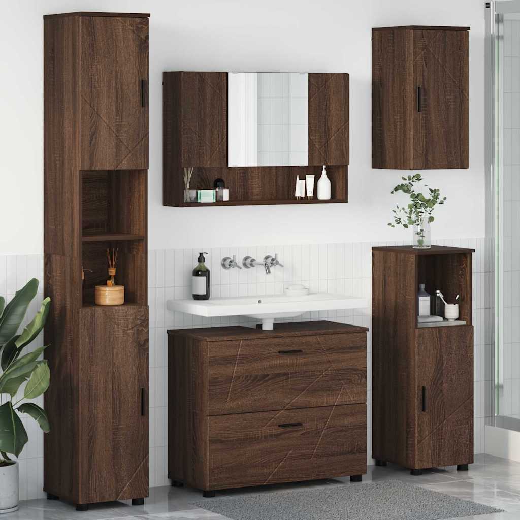 vidaXL Badezimmermöbel Set mit Tür 5 pcs Braune Eiche 30 x 35 x 192 cm