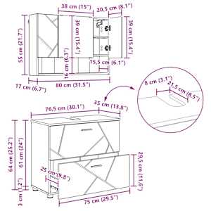 Sada koupelnového nábytku se zásuvkou 5 pcs Kouřový dub - obrázek 17