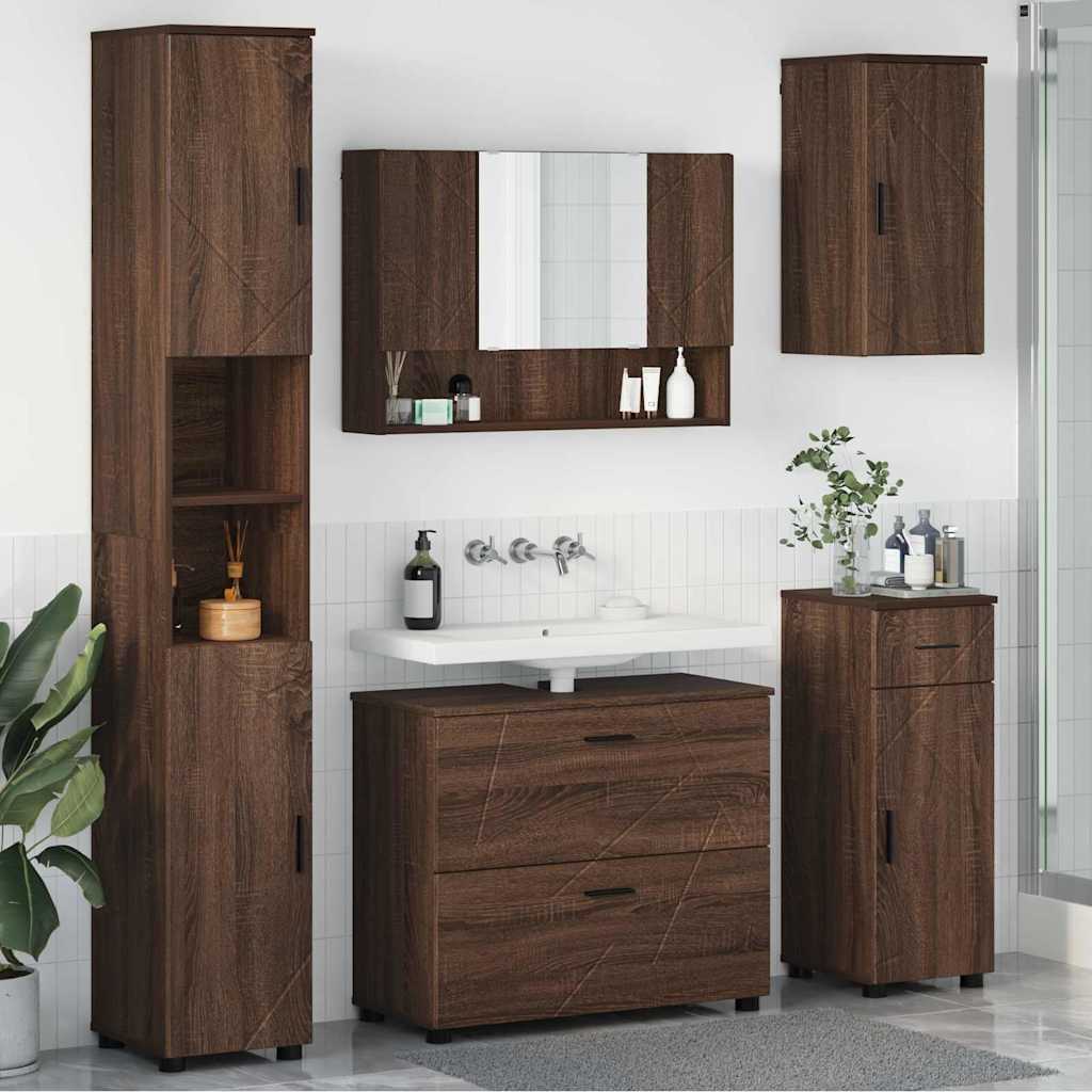 Seturi de mobilier pentru baie - Set de mobilier pentru baie 5 pcs Stejar brun 30 x 35 x 192 cm
