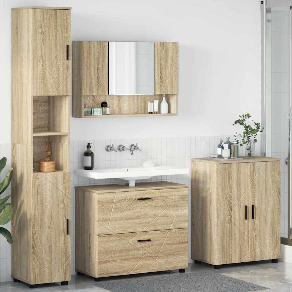 vidaXL Badezimmermöbel Set mit Tür 4 pcs Sonoma Eiche 30 x 35 x 192 cm