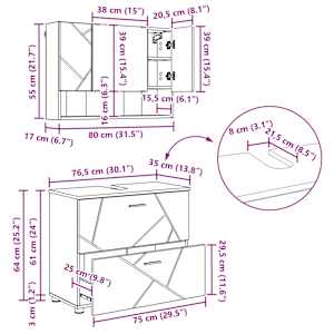 Sada koupelnového nábytku se zásuvkou 4 pcs Kouřový dub - obrázek 16