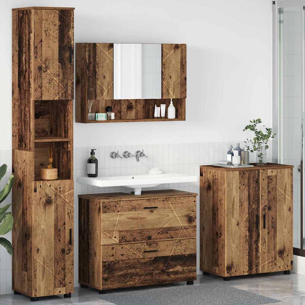 Kylpyhuonekalustesetti ovella 4 pcs Vanha puu 30 x 35 x 192 cm