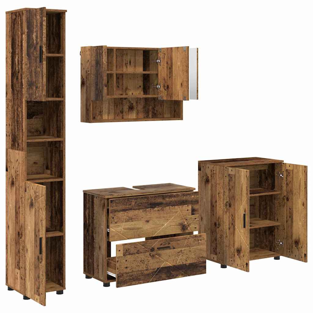 Kylpyhuonekalustesetti ovella 4 pcs Vanha puu 30 x 35 x 192 cm