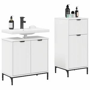 Sada koupelnového nábytku 2 pcs Bílá Skládané dřevo a kov - obrázek 3