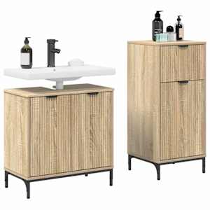 Sada koupelnového nábytku 2 pcs Sonoma dub Skládané dřevo a kov - obrázek 3