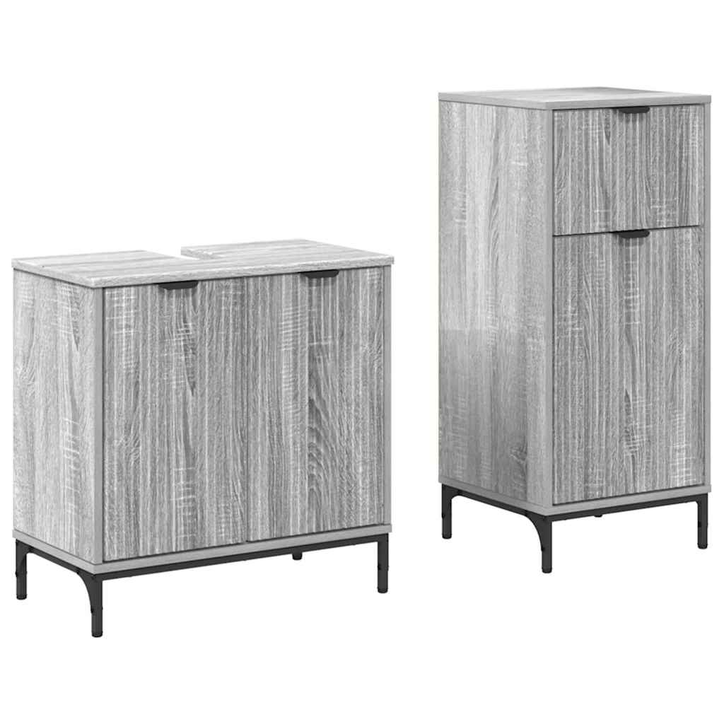 Kylpyhuonekalustesetti 2 pcs Harmaa sonoma 39.5 x 36 x 88 cm
