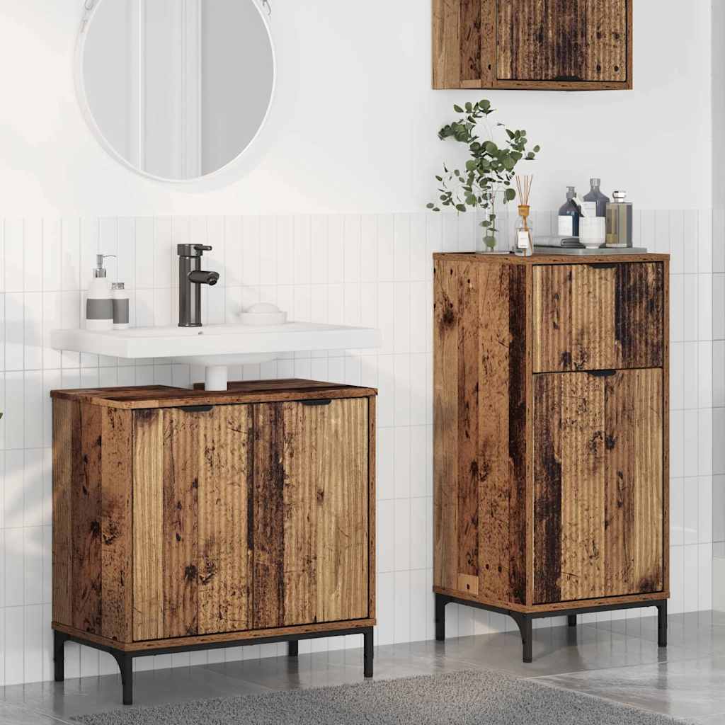 Kylpyhuonekalustesetti ovella 2 pcs Vanha puu 39.5 x 36 x 88 cm