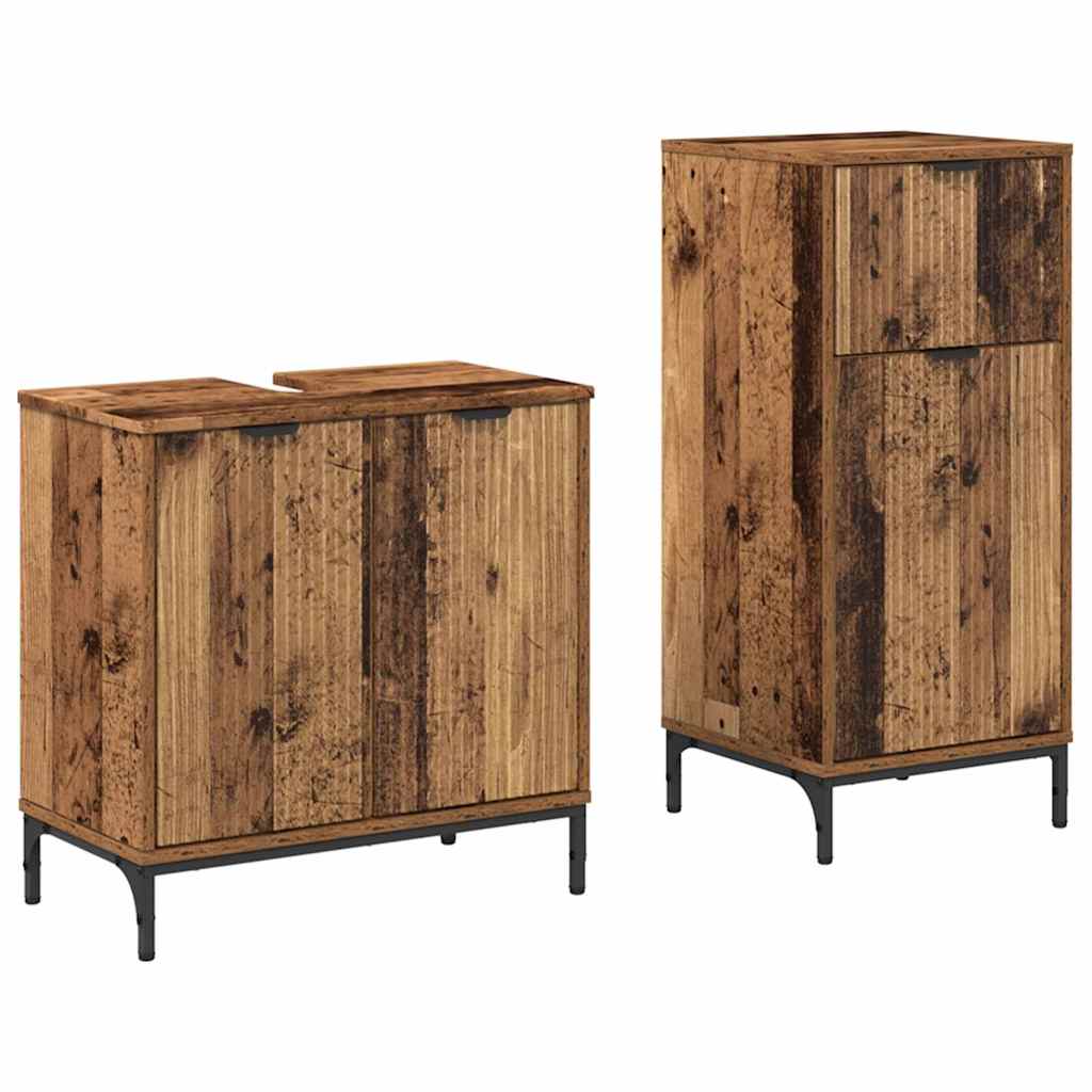 Kylpyhuonekalustesetti ovella 2 pcs Vanha puu 39.5 x 36 x 88 cm