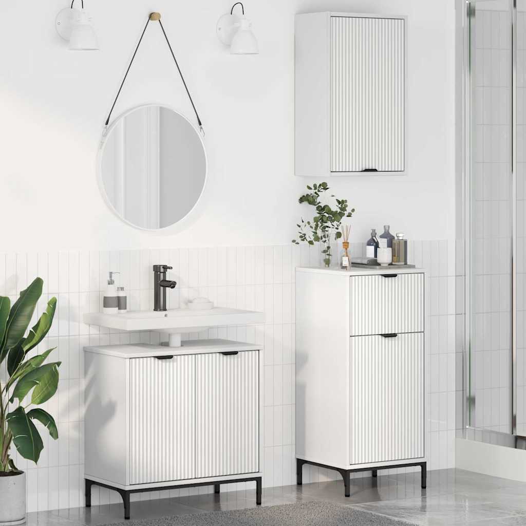 Kylpyhuonekalustesetti ovella 3 pcs Valkoinen 39.5 x 36 x 88 cm