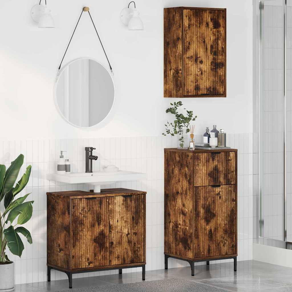 Kylpyhuonekalustesetti ovella 3 pcs Savutammi 39.5 x 36 x 88 cm