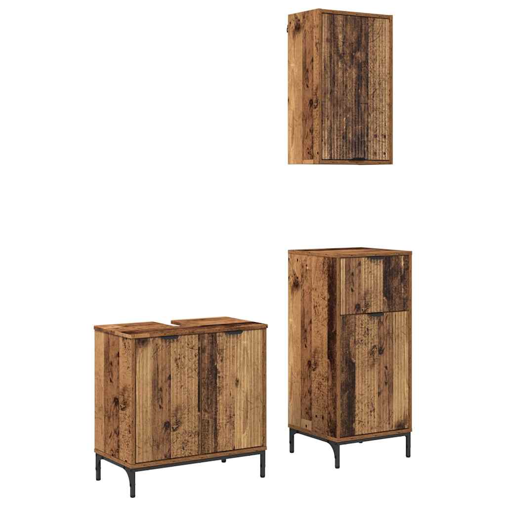 Kylpyhuonekalustesetti ovella 3 pcs Vanha puu 39.5 x 36 x 88 cm
