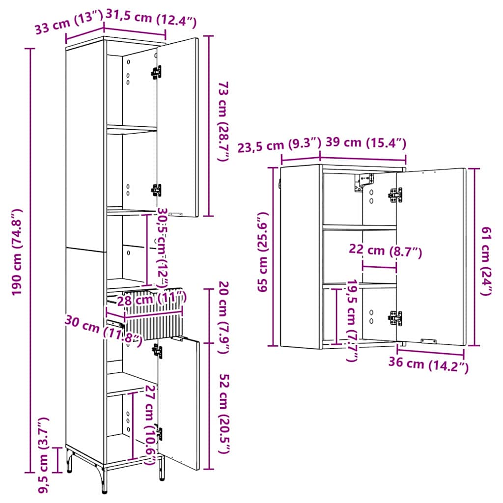 Bathroom Furniture Set size guide