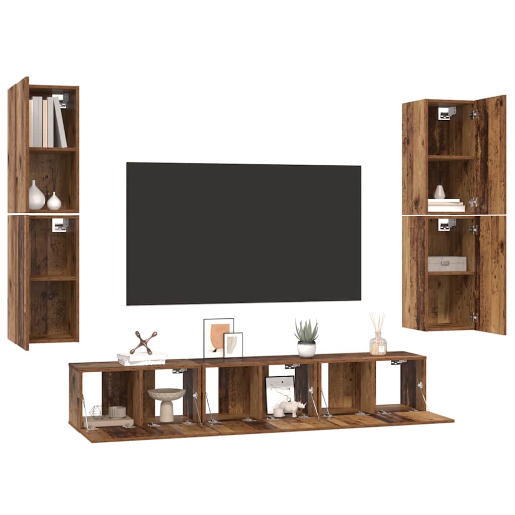 vidaXL Tv-meubelset 7 pcs Oud hout 60 x 30 x 30 cm Bewerkt hout