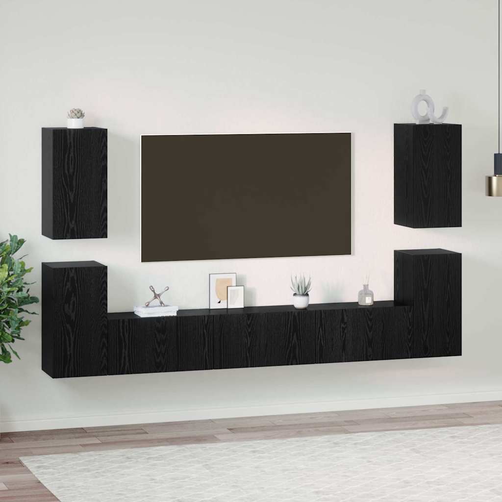 Telerikapi komplekt riiuliga Muu ladustamisega uksega 7 pcs Must tamm Tehispuit