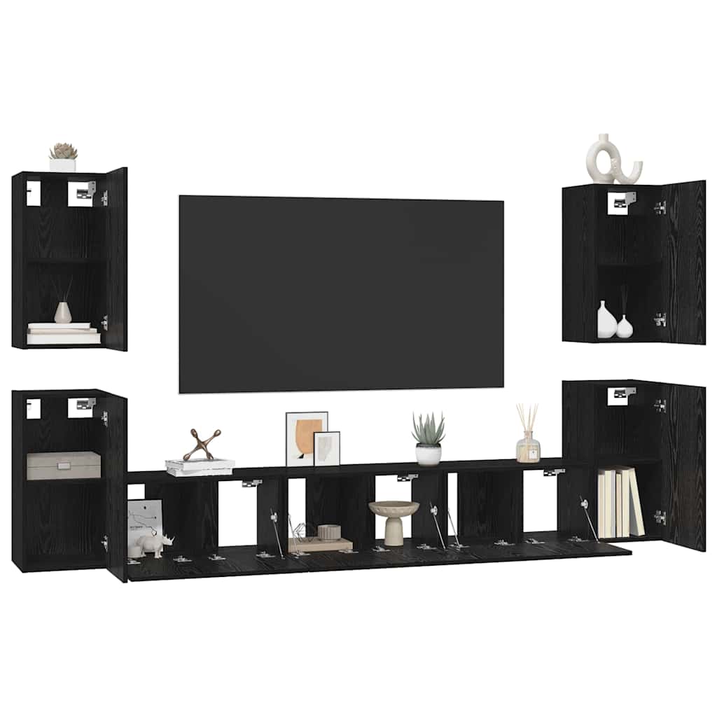 vidaXL Tv-meubelset 7 pcs Zwart eiken 60 x 30 x 30 cm Bewerkt hout