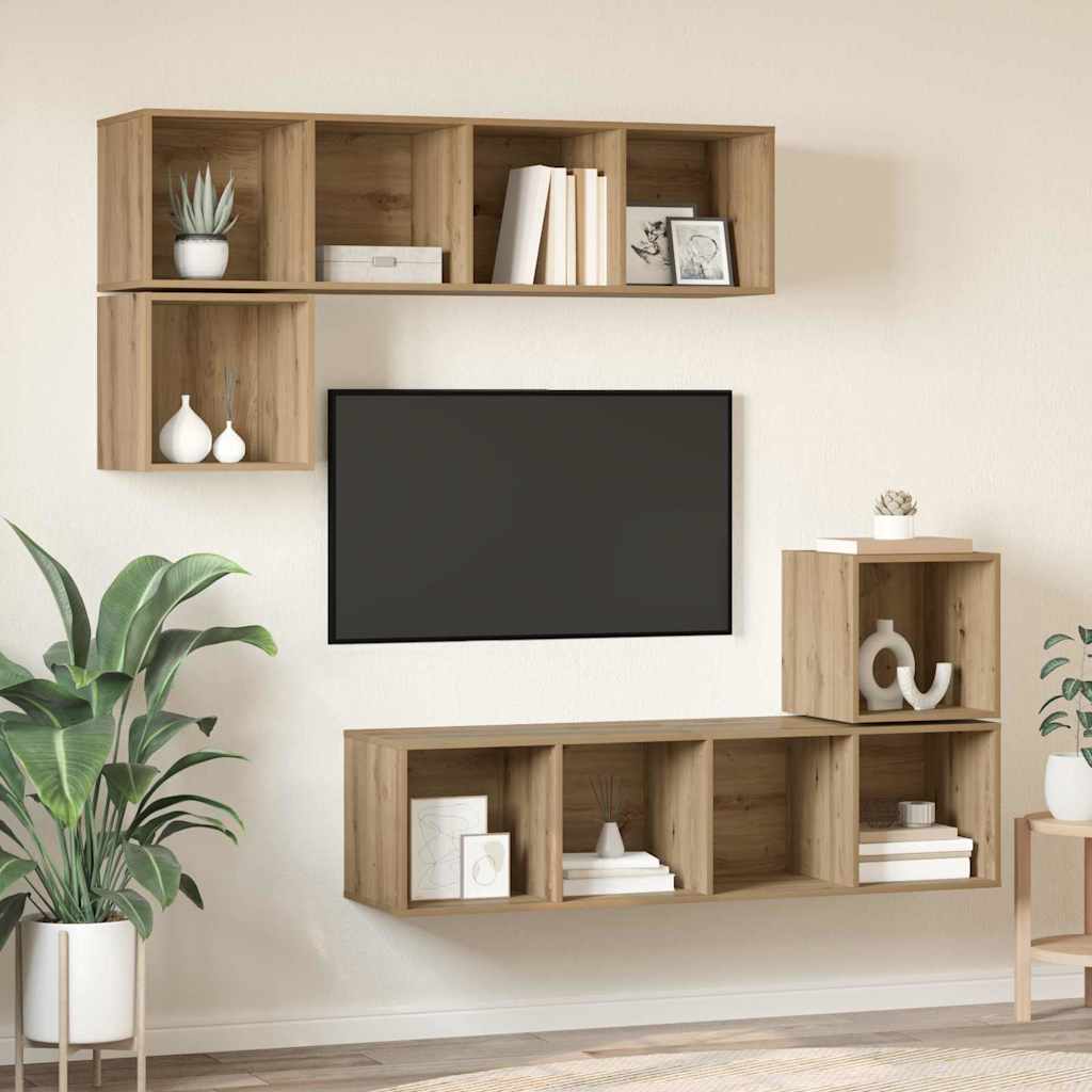 TV-Schrank-Set 4 pcs Eiche handwerklich 37 x 37 x 142,5 cm