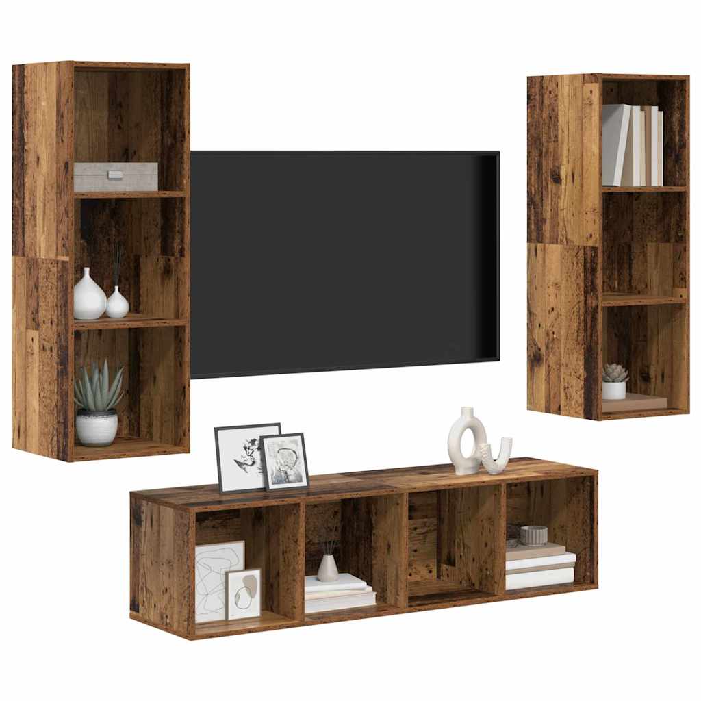 vidaXL TV-kast set 3 pcs Oud hout 37 x 37 x 142.5 cm Bewerkt hout