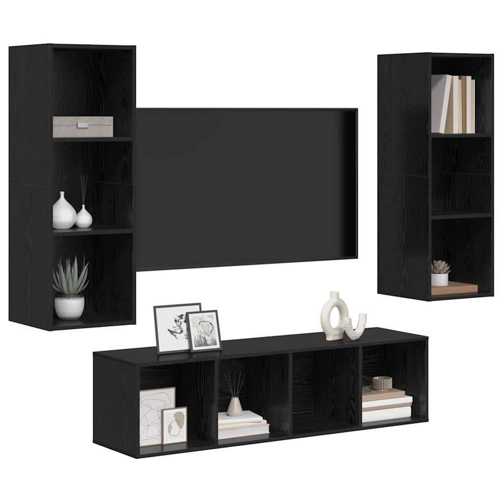 vidaXL TV-kast set 3 pcs Zwart eiken 37 x 37 x 142.5 cm Bewerkt hout