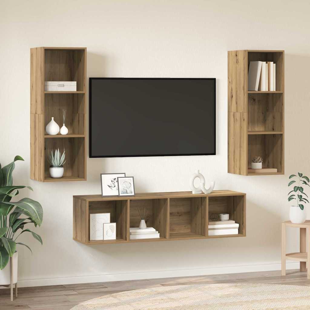 TV kapi komplekt 3 pcs käsitöötamm 37 x 37 x 142.5 cm Tehispuit