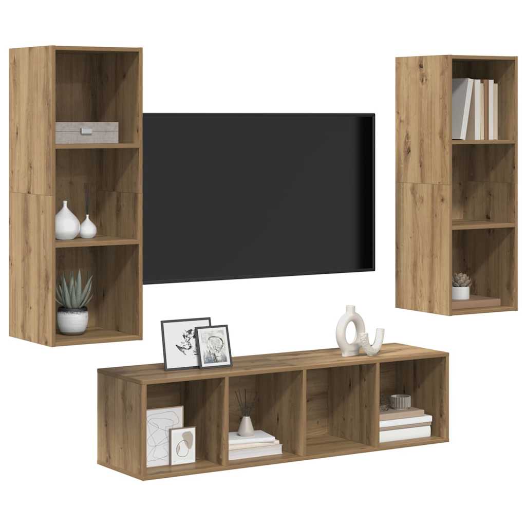 vidaXL TV-kast set 3 pcs artisanaal eikenkleurig 37 x 37 x 142.5 cm