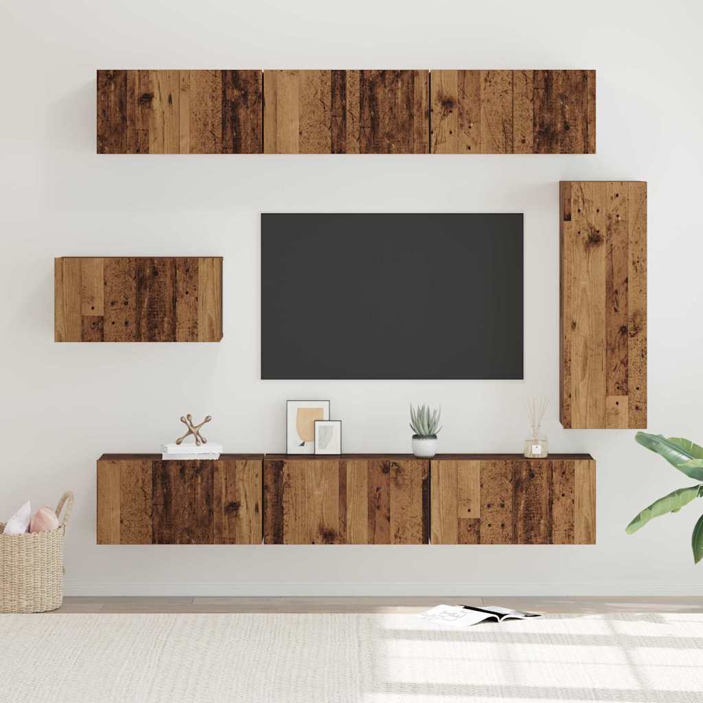 TV-Schranksatz mit Regal Sonstiges mit Speicher mit Tür 8 pcs Altes Holz 30,5 x 30 x 90 cm