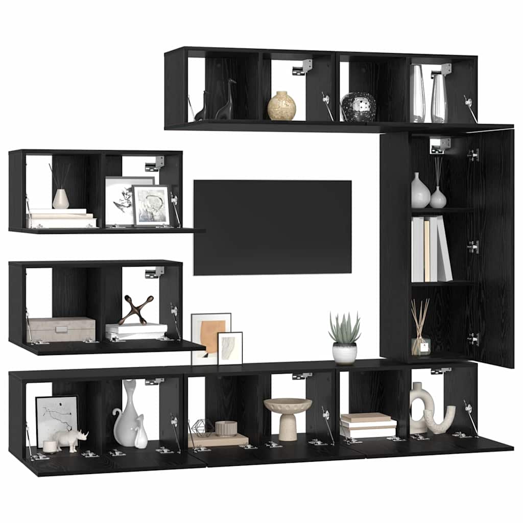 vidaXL Tv-meubelset 8 pcs Zwart eiken 30.5 x 30 x 90 cm Bewerkt hout