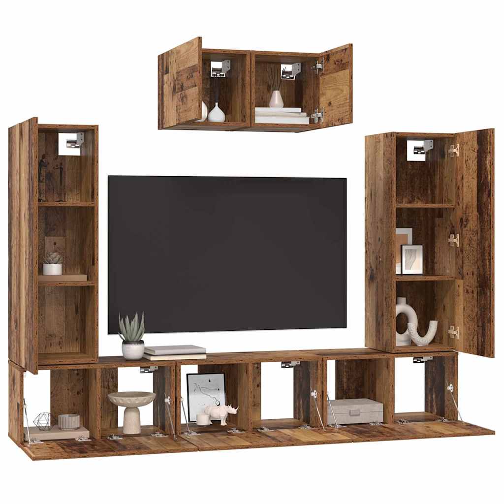 vidaXL Tv-meubelset 7 pcs Oud hout 180 x 30 x 120 cm Bewerkt hout