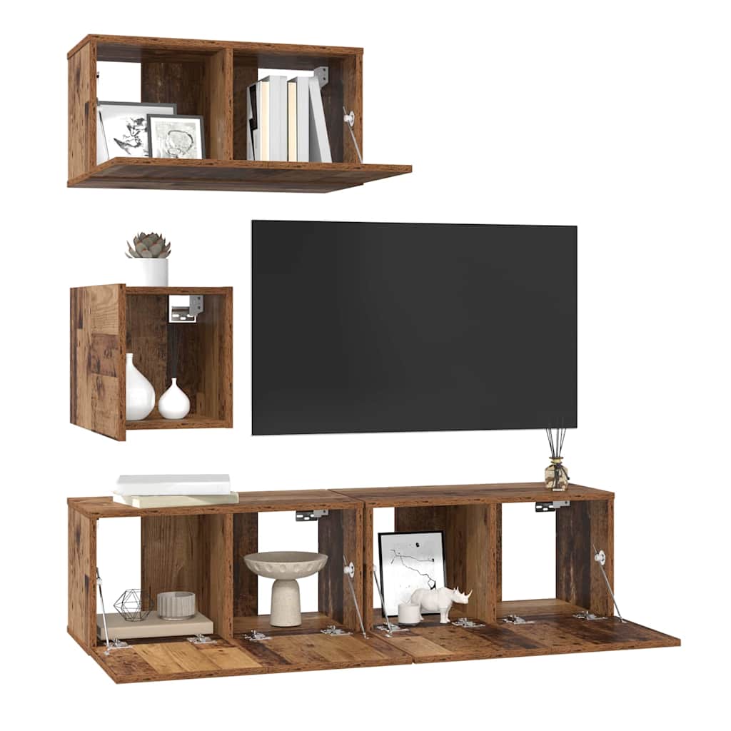 vidaXL Tv-meubelset 4 pcs Oud hout 60 x 30 x 30 cm Bewerkt hout