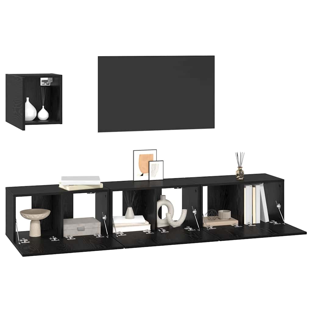vidaXL Tv-meubelset 4 pcs Zwart eiken 60 x 30 x 30 cm Bewerkt hout
