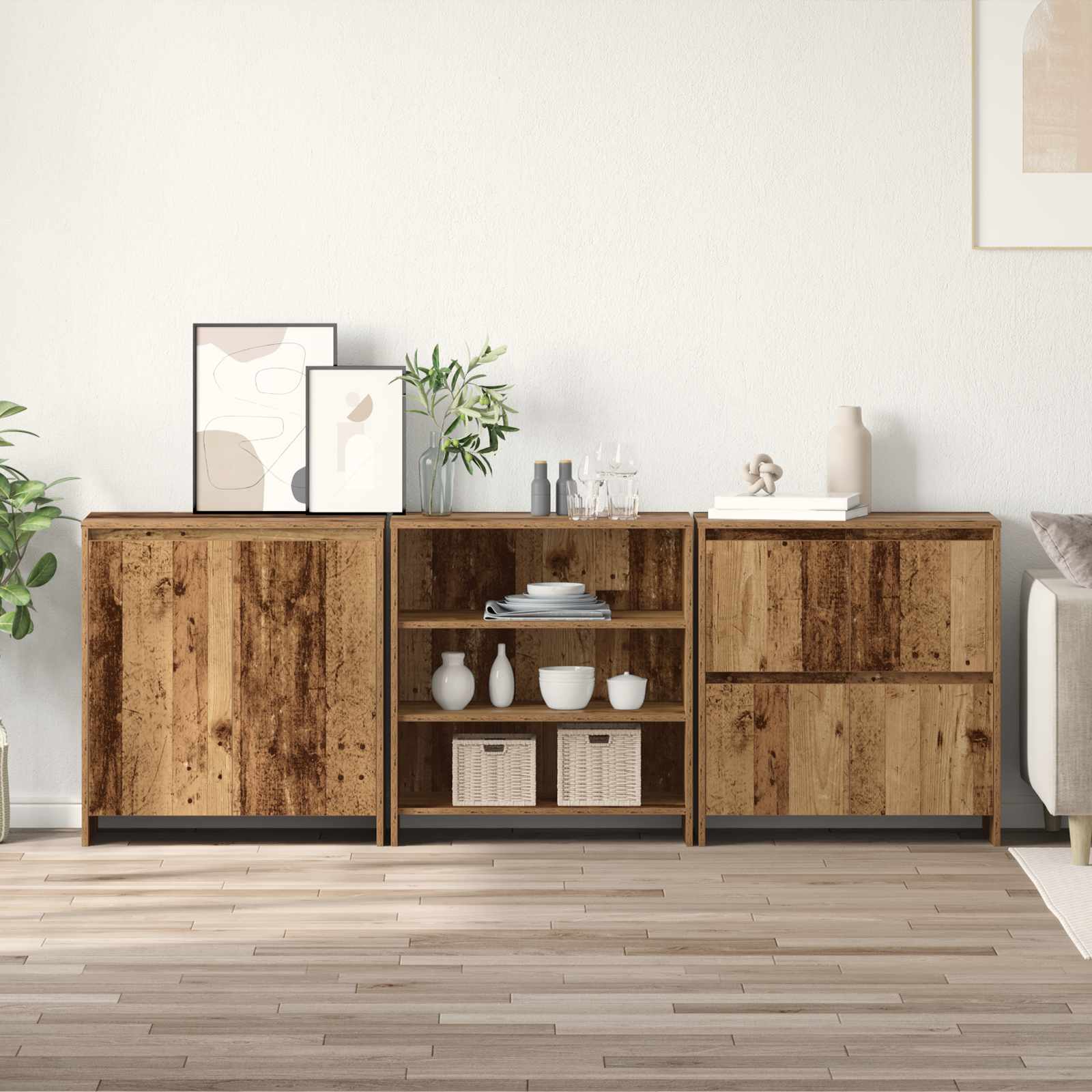 Servírovací skříň se zásuvkou 3 pcs Staré dřevo 70 x 41 x 75 cm