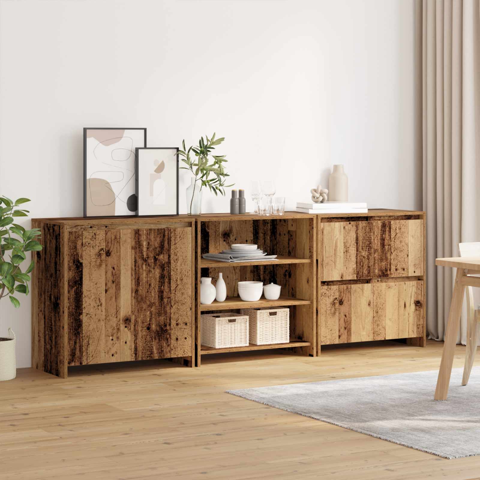 Servírovací skříň se zásuvkou 3 pcs Staré dřevo 70 x 41 x 75 cm - obrázek 3