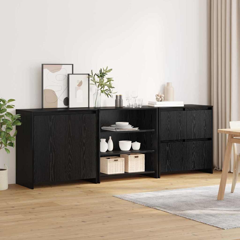 vidaXL Dressoir 3 pcs Zwart eiken 70 x 41 x 75 cm Bewerkt hout