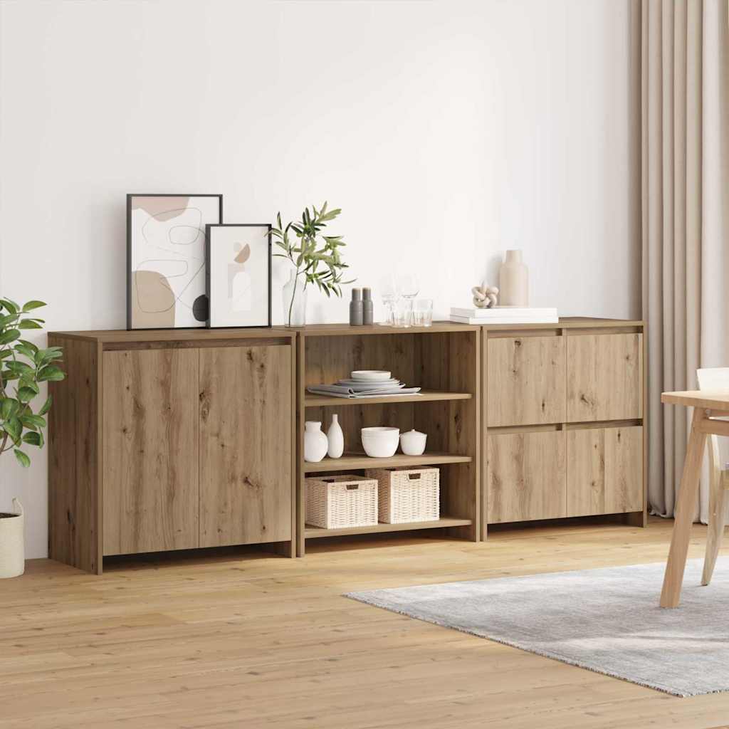 vidaXL Dressoirs 3 pcs artisanaal eikenkleurig 70 x 41 x 75 cm